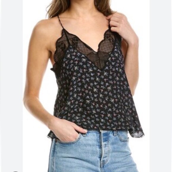 Zadig & Voltaire Christy Flower Black Floral Lace Cami Tank Top - Picture 1 of 6
